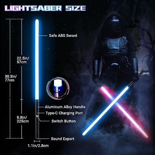 Dueling Metal Hilt 7 Colors Changeable FX Lightsaber, 3 Sound Fonts Black Series Light for Real Heavy Dueling for Star Wars Cosplay Party, Birthday Gift (77cm) thumbnail 2