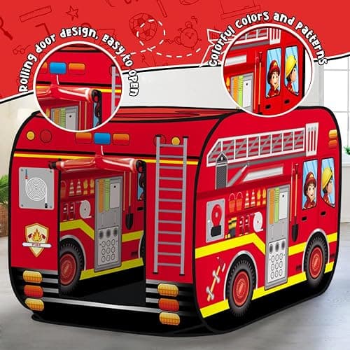 Britik Pop Up Play Tent for Kids Aged 3-5 Years Old Boys and Girls : Fire Truck Tent Playhouse Toy Play Tents for Toddlers 3-5 Kids Tent Indoor Outdoor Playhouse Toys for 3 + Year Old, Fire Truck thumbnail 7
