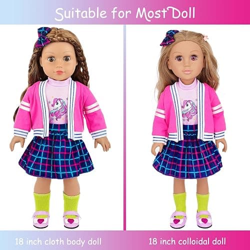 K.T. Fancy 18 Inch Doll British Style Fashion Set 14 PCS Clothes & Accessory Collection with School Bag, Unicorn Stationery,Makeup Tools for 18" Dolls thumbnail 4