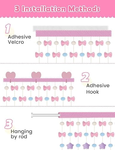 NiHome Fluffy Plush Doorway Curtain, Cute Hanging String Garland Kawaii Wall Hanging Home Decor for Girl Baby Room,Plush Bowknot Pentacle Garland Curtain with Hooks & Adhesive Velcro, 9 Strings thumbnail 6