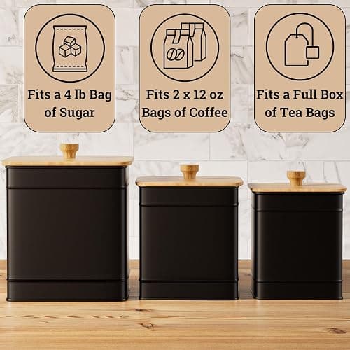 Kitchen Canisters for Countertop Set of 3 with Customizable Chalkboard Labels & Marker Pen - Big Iron Kitchen Canisters with Airtight Lids - Black Canister Set - Flour and Sugar Containers Farmhouse thumbnail 4