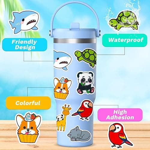 Water Bottle Stickers 100 Pcs Cute Kawaii Animal Sticker Pack, Waterproof Vinyl Animal Stickers for Water Bottles Scrapbook Journal Lunch Box Skateboard Notebook Diary Luggage Guitar Laptop Kindle etc thumbnail 3