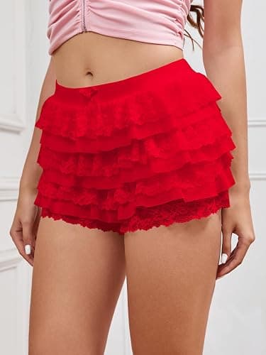 Women Y2K Lace Multi-Layered Bloomers, Lolita Ruffle Shorts, Sexy Short Pumpkin Pants, Elastic Waist Sweet Pettipants thumbnail 7