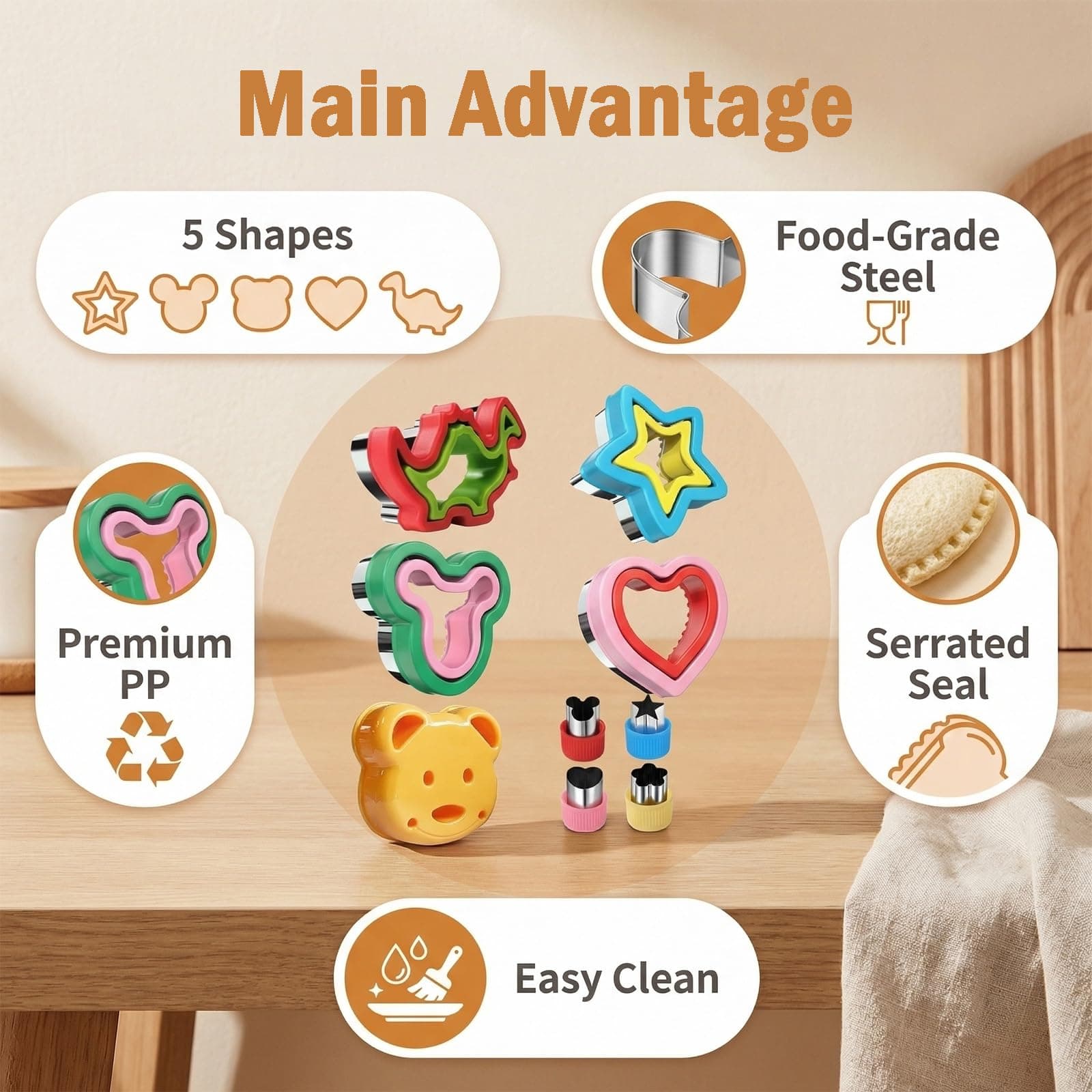 Jeyunoa 9 PCS Sandwich Cutter, Lunchbox Accessories for Kids - Perfect for Bento Box, Kids' Lunch, School Lunches and Healthy Meal Prep thumbnail 2