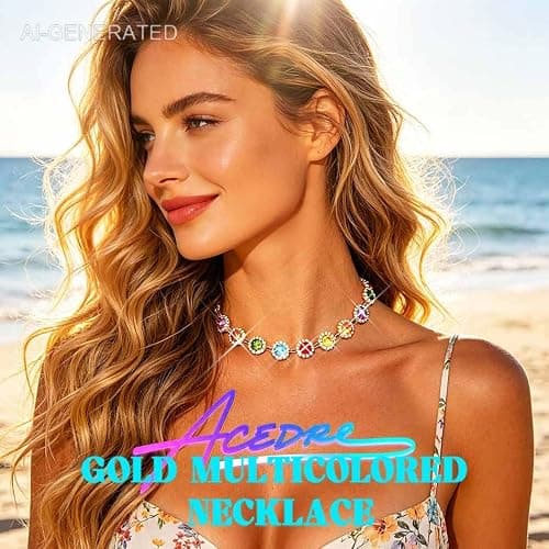 ACEDRE Colorful Crystal Choker Necklace Gold Rainbow Necklaces for Women | Multi Colored Gemstone Chokers,Sparkly Rhinestone Rave Prom Costume Jewelry thumbnail 4