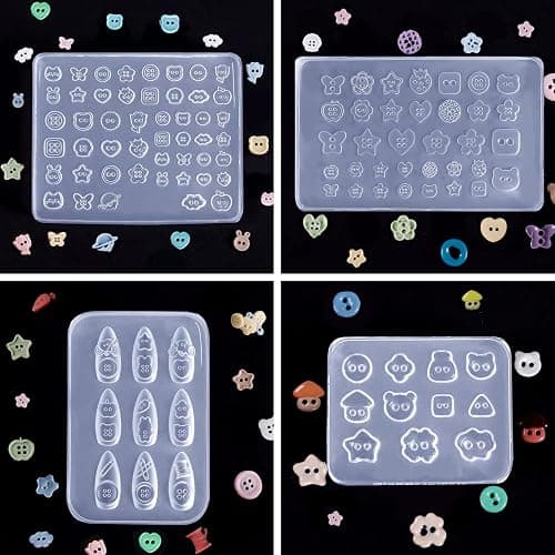 Laza 4pcs Button Silicone Nail Art Molds, 3D Multiple Shapes Embossed Button Nail Charms Nails Accessories with Carving Pen Resin Nail Art Mold Manicure Tools for Manicures Design thumbnail 5