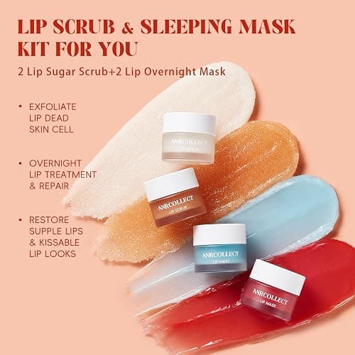 ANRCOLLECT Lip Scrub and Lip Mask Set- Lip Treatment Care Kit with 2 Lip Exfoliator Scrub & 2 Lip Butter Mask, Intense Hydration Set for Dry Chapped Cracked Lips (4 Pack) thumbnail 2