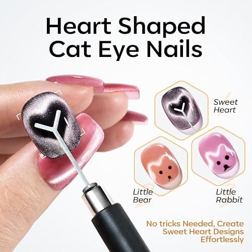 modelones Cat Eye Magnetic for Nails,15PCS Cateye Rose Gel Nail Polish Magnet Tools Powerful Set Wand Magnet Valentine's Love-heart Nail Polish Square Round Magnet Stick Diverse Glassy Cateye Effect thumbnail 2