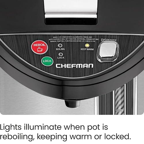 Chefman Electric Hot Water Pot Urn w/ Auto & Manual Dispense Buttons, Safety Lock, Instant Heating for Coffee & Tea, Auto-Shutoff/Boil Dry Protection, Insulated Stainless Steel, 5.3L/5.6 Qt/30+ Cups - 5.6 Quarts thumbnail 7