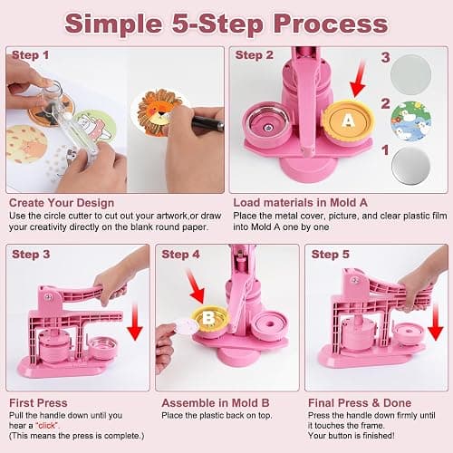 MK.Bear 2026 Button Maker Machine 2.25 Inch (58mm), No Installation Required Pin Maker Kit for Button Making, DIY Pink Badge Maker Button Press with 30 Badge Supplies & Circle Cutter thumbnail 6