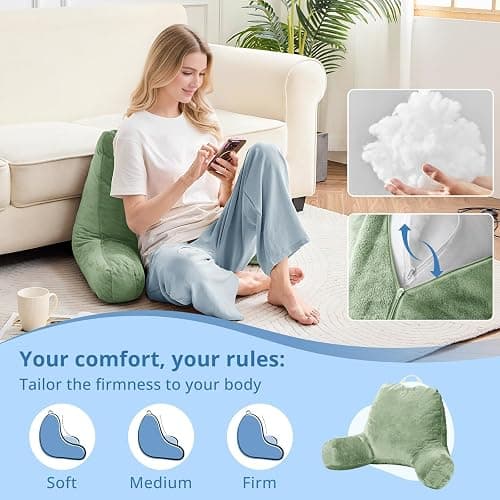 Sasttie Reading Pillow for Sitting in Bed Adult, Back Pillow for Bed Sitting Up, Backrest Back Support Chair Pillow, College Dorm Essentials for Girls and Boys, Sage Green Standard thumbnail 3