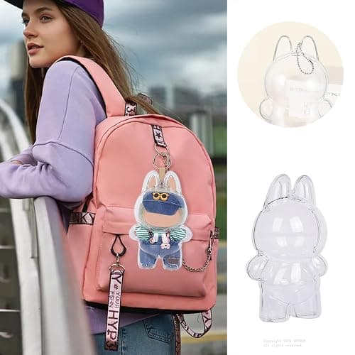 Protective Case Compatible with LABUBU Doll - Crystal-Clear Hard Display Box with Keychain & Dustproof Cover, Secure Backpack Hooks for Shelf/Outdoor Showcase (Doll Not Included)（Standing） thumbnail 4