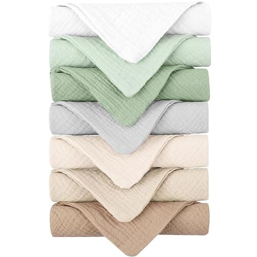 Konssy Baby Muslin Washcloths 7-Pack, 100% Cotton Baby Bath Washcloths, Soft & Absorbent Wash Cloths and Burp Cloths for Newborn Kids Girls & Boys, 11x11 inches - Image 1
