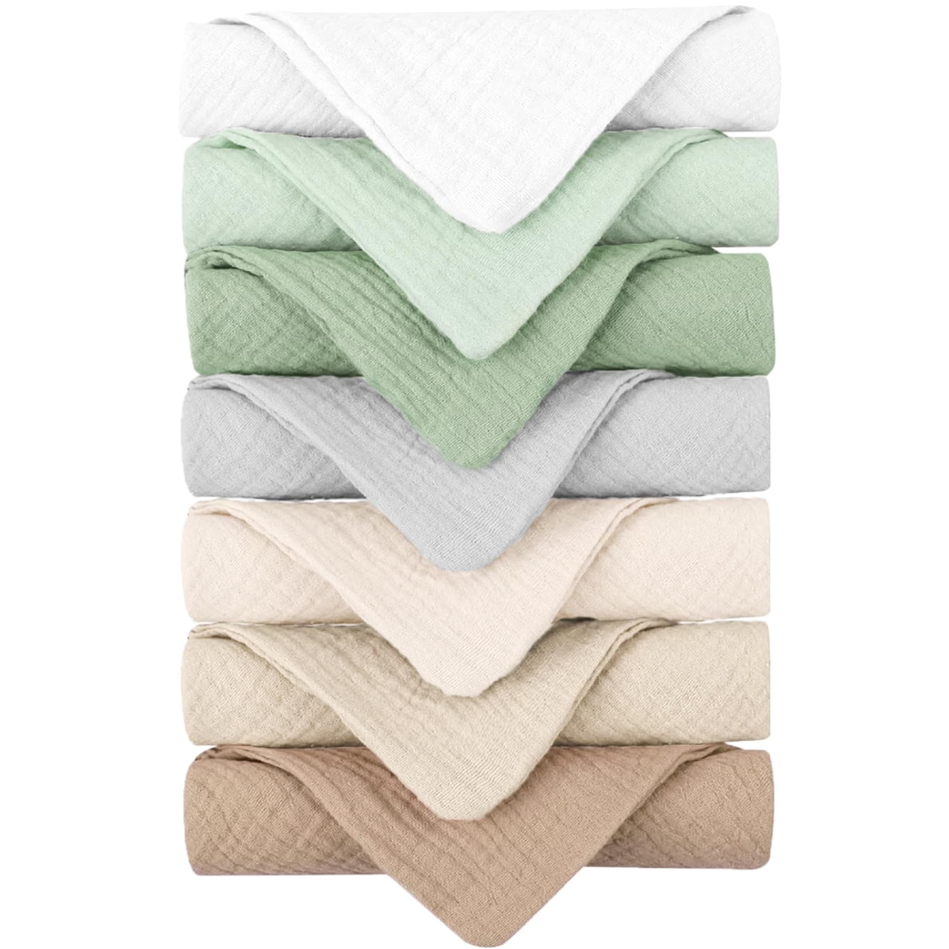 Konssy Toallitas de Muselina para Bebé Paquete de 7, Toallitas de Baño para Bebé 100% Algodón, Paños de Lavado Suaves y Absorbentes y Paños para Eructos para Recién Nacidos, Niñas y Niños, 11 x 11 - Image 1