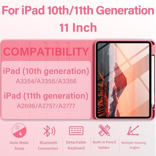 BQDIYOO Case for iPad 11th/10th Generation with Keyboard, 11-inch A16 & 10.9 inch 7 Colors Backlit Wireless Bluetooth Keyboard Case with Pencil Holder, Cover for iPad 11/10 Gen 2025/2022, Red thumbnail 2