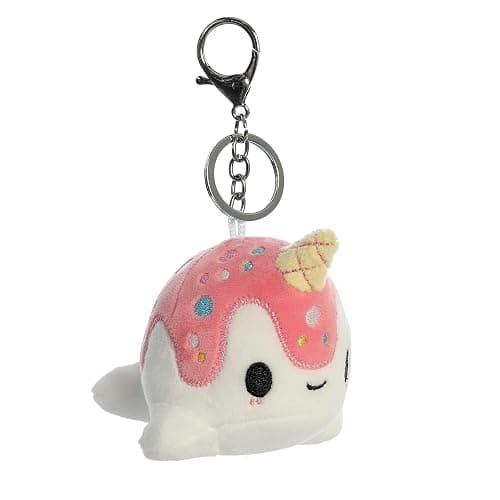 Aurora® Enchanting Tasty Peach® Vanilla-Berry Nomwhal Clip-On Stuffed Animal - Bright & Colorful Design for Room Decor - Perfect for Adults, Kids, and Birthdays - White 4.5 Inches - Image 1