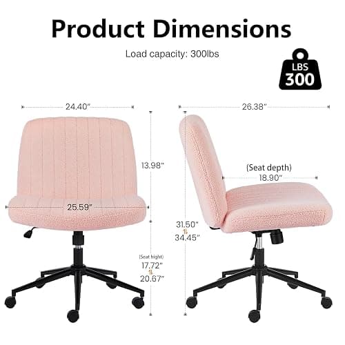 OLIXIS Criss Cross Chair with Wheels, Vanity Chair, Home Office Desk | Furry Teddy Fleece, Wide Seat Armless, Height Adjustable Swivel, Home Computer Task, Bedroom, Study, Pink Teddy thumbnail 2