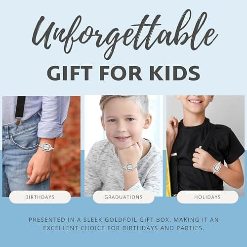 Halukakah Kids' Sparkling Diamond Watch - 18k Real Gold/Rose Gold/Platinum Plated - Multiple Colors Rectangle Dial - Quartz Adjustable Stainless Steel Wristwatch - Suitable for Boys and Girls thumbnail 7