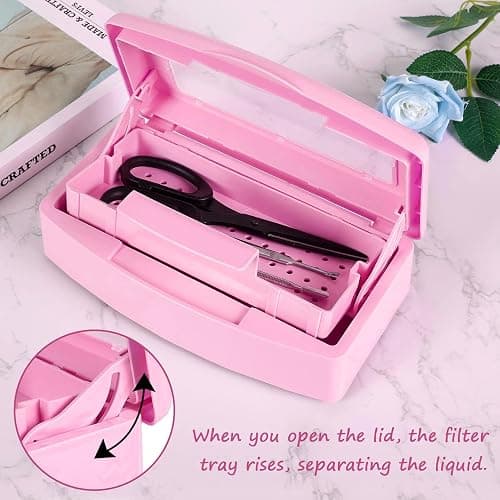 Gusnilo Nail Tool Sterilizer Box barbicide Disinfectant Jar Plastic Disinfectant Container Suitable for Nail Tools Hair Salons Beauty Centers and Manicure and Nail Equipment(Pink) - 21 Ounce - Pink thumbnail 6