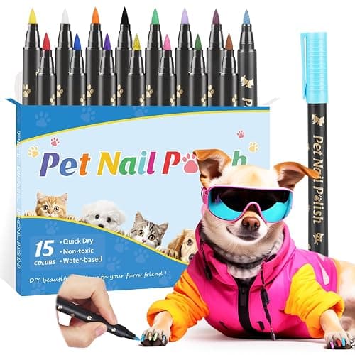 Cherocito Dog Nail Polish Pens Quick Dry, 15 Colors Safe Set for DIY Pretty Nails, Ideal Gifts for Dogs Cats Light Dark Nails, Odorless, Non-Toxic, Water-Based Pet Accessories - Image 1
