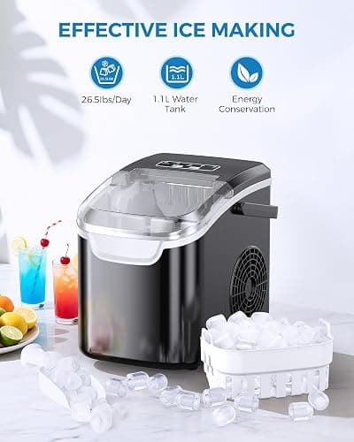 COWSAR Ice Maker Countertop, Portable Ice Machine with Self-Cleaning, 26.5 lbs/24Hrs, 8 Ice Cubes in 6 Mins, Ice Basket and Scoop, Ideal for Home, Kitchen, Bar, Camping thumbnail 3