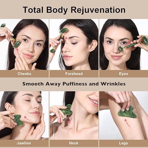 BOPURLE Gua Sha and Jade Roller Facial Tools for Face, Upgraded Face Roller for Wrinkles and Lifting, Face Massager and Gua Sha Set for Puffiness and Skin Care, Guasha Tool for Women and Men (Green) thumbnail 2
