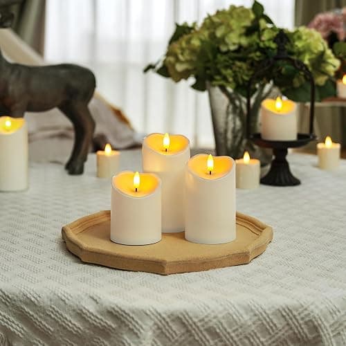 Homemory Outdoor Waterproof Flameless Candles, LED Candle with Remote, 3Pcs | Battery Operated Outdoor Candles with Timer, Electric Fake Plastic Pillar Candles for Lanterns, Patio, Garden Decor, Ivory thumbnail 4