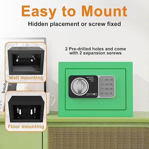 PATRON small safe box with key，mini safe for money，small coin safes for home with code，little jewelry lock box for kids，Wall or Cabinet Safe for personal items，0.236 Cubic Feet Green thumbnail 7