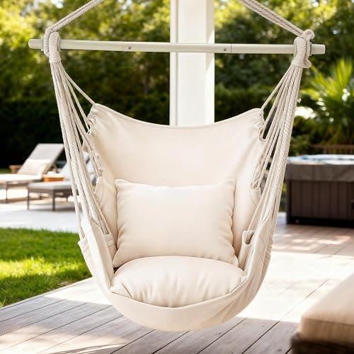 MoNiBloom Hammock Chair Hanging Rope Swing w/2 Cushions, Boho Macrame Hanging Chair Max 350 lbs Capacity w/Side Pocket for Adults Indoor/Outdoor, Living Room Bedroom Comfy Reading Swinging Chair thumbnail 2