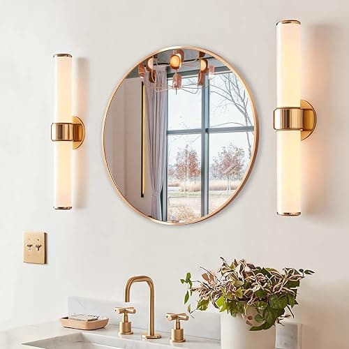 VASUHOME 24 Inch HD Gold Round Mirror for Wall, Modern Circle Mirror with Aluminium Frame, Decorative Wall Round Mirror for Bathroom, Living Room, Bedroom, Entryway thumbnail 5