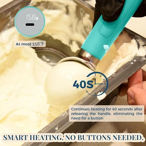 Heated Ice Cream Scoop Rechargeable, Electric Warming Ice Cream Scooper with LED Display, Heats to 158°F for Hard Ice Cream, Easy for Seniors & Kids, IP67 Waterproof (Retro Mint, 2oz) thumbnail 2