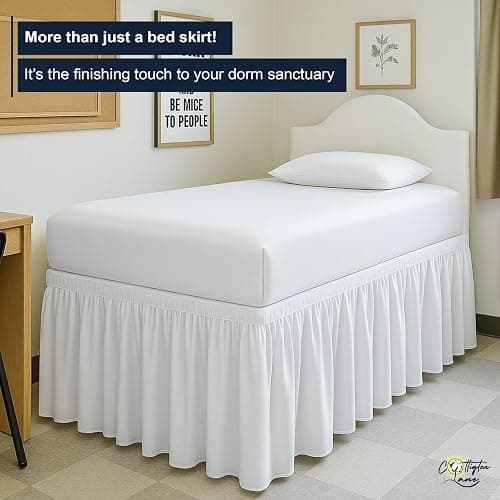 Cottington Lane Dorm Room Bed Skirt Twin XL, Hotel Quality Premium Brushed Microfiber Extra Long College Dust Ruffle 36 Inch Drop White Bedskirt - Twin XL/36" Drop - White thumbnail 6