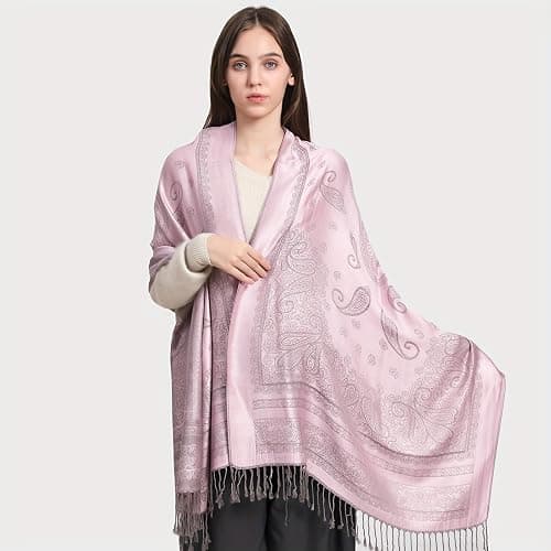 Ciormis Two Tone Silky Paisley Pashmina Shawl Scarf,Soft Women's Rave Jacquard Pashminas Wrap Scarves thumbnail 5