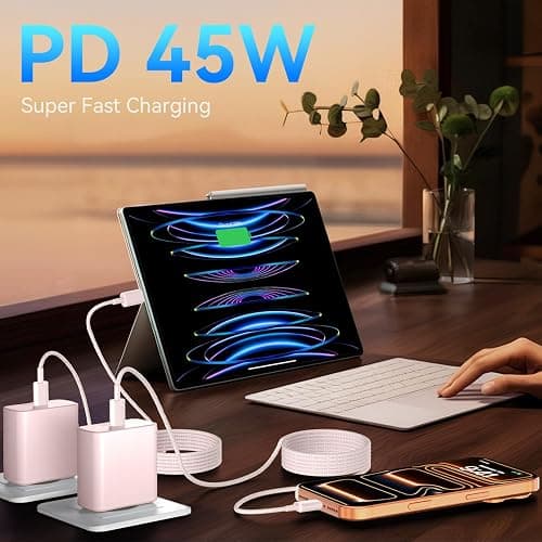 Phone 17 16 Pro Max Charger Fast Charging, 45W Super Fast USB C Charger Block with 10FT Nylon Braided Charging Cable for 17 16 Pro Max/17 16 Pro/16 Plus,15 Pro Max/15 Pro/15/Air, Android Phone-Pink thumbnail 7