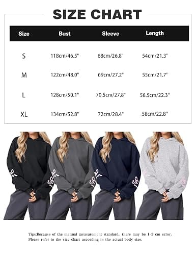 OLAPTA Women Oversized Bow Trim Print Hoodies Long Sleeve Fleeced Casual Graphic Pullover Trendy Fall Hooded Sweatshirts Top thumbnail 6