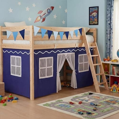 Breling 3 Panel Bunk Bed Curtains for Bottom Loft Bed Tent Set with Felt Flag Double-Layer Twin Bunk Curtains Playhouse Accessories for Boy Girl Bedroom(Blue and White,Classic) thumbnail 6