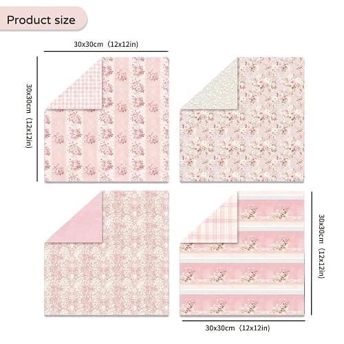 Floral Scrapbook Paper, Vintage Floral Garden Craft Sheets, 24 Pages/24 Unique Designs Double-Sided Origami Art Supplies, Pink Scrapbook Materials for DIY Cards, Journals, Album Decor, 12"x12" Inch thumbnail 3
