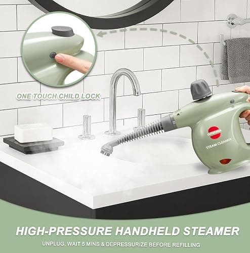 Outspurge Handheld Steam Cleaner, Pressurized Multi-Surface Steam Shot with 13 Accessories, Safety Lock, Steamer for Cleaning Floor, Upholstery, Grout, Windows, Couch and Car, Green thumbnail 3