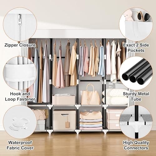 VTRIN Portable Closet for Hanging Clothes 67 Inch Wide Large Capacity Portable Wardrobe Closet with Cover, 4 Storage Shelves and 4 Hanging Rod Sturdy Free Standing Closet for Bedroom, White thumbnail 4