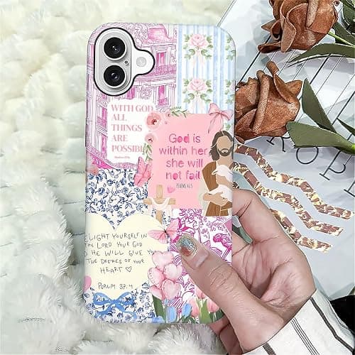 COTAIL Case Designed for iPhone 16, Hybrid 2-Layer Case, Military-Grade Protection Durable Shockproof Anti-Scratch Phone Case, Pink Blue Jesus Collage thumbnail 7