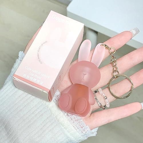 6 Colors Velvet Matte Liquid Lipstick set, Cute Rabbit Lip Glaze 2 in 1 Key Chain Lip Gloss Lip Stain, Waterproof Non-Stick Cup Long Lasting Lip Clay Cute Lip Makeup for Girls thumbnail 8