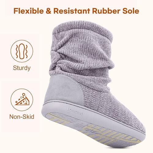 LongBay Women's Cozy Winter Slipper Boots Warm Chenille Knit Bootie Memory Foam Non-Slip Indoor Outdoor House Shoes thumbnail 6