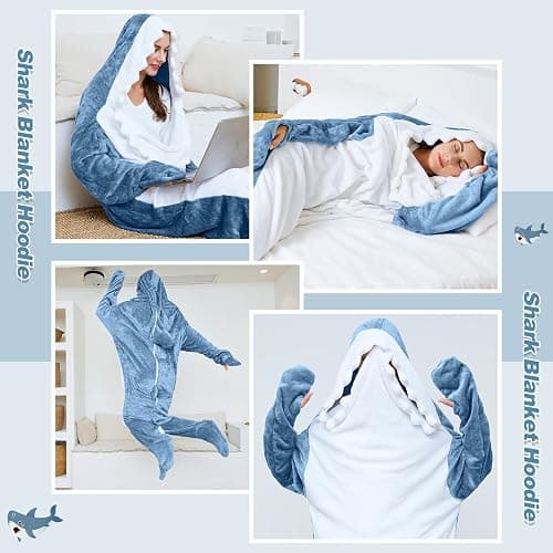 Ambitelligence Shark Blanket Hoodie Onesie for Adults and Kids, Cozy Flannel Shark Sleeping Bag thumbnail 5