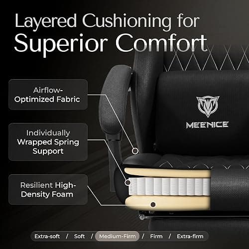 MEENICE Gaming Chair Fabric with Pocket Spring Custion, Ergonomic High Back Video Game Chair with Footrest Massage Lumbar Support, Height Adjustable Comfy Computer Chair for Adults Game Office Onyx thumbnail 4