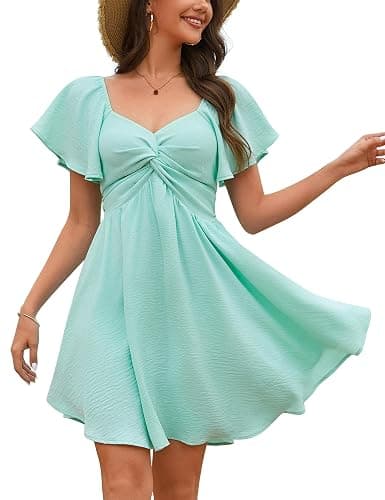 Florboom Women's Sweetheart Knot Front Dress Flutter Sleeve Tie Back A-Line Chiffon Mini Dresses - Image 1