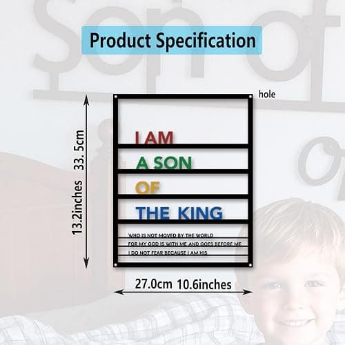 Metal Teen Boy Room Wall Decor I Am A Son of The King Wall Art Sign for Boys Bedroom Playroom Living Room Bathroom Motivational Sculptures Colorful thumbnail 3