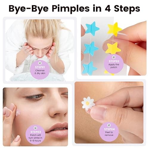 Amifiy Cute Pimple Patches, Korean Skincare Star Acne Patches for Face, Multiple Shapes Oil-Absorbing Zit Dots, Vegan & Cruelty-Free Blemish Treatment with Hydrocolloid & Tea Tree, 40 Count - 40 Patches - Cute and Clear thumbnail 5