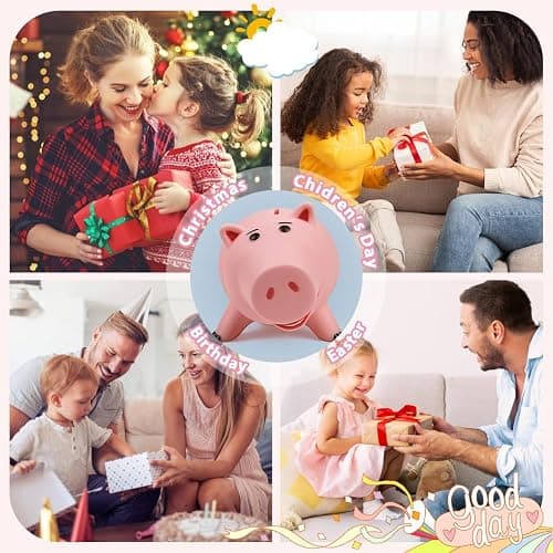 PHOCAS Hamm Piggy Bank Unbreakable Cute Pink Pig Money Bank Plastic Saving Coin Bank for Kids Christmas Birthday Gift thumbnail 8