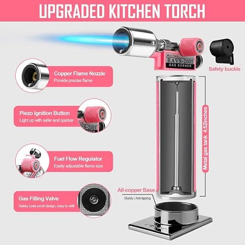 RAVS Butane Torch Gift Set in Premium Case, Pink Kitchen Torch with Adjustment Flame, Refillable Blow Torch for Cooking, Creme Brulee, Stocking Stuffers for Men & Women, Butane Not Included thumbnail 2