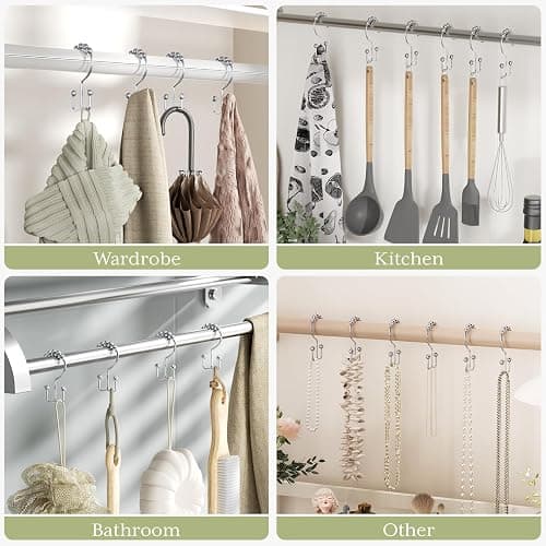 Amazer Shower Curtain Hooks Rings, Rust-Resistant Stainless Steel Double Shower Curtain Hooks, Shower Hooks for Shower Curtain and Liner Bathroom, Set of 12, Chrome thumbnail 7